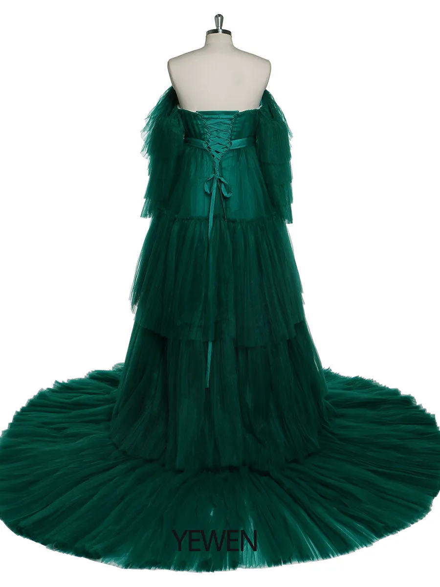 Sexy Off Shoulder Maternity Dress Ruffled Lace Up Evening Dress For Photo shoot YW2051