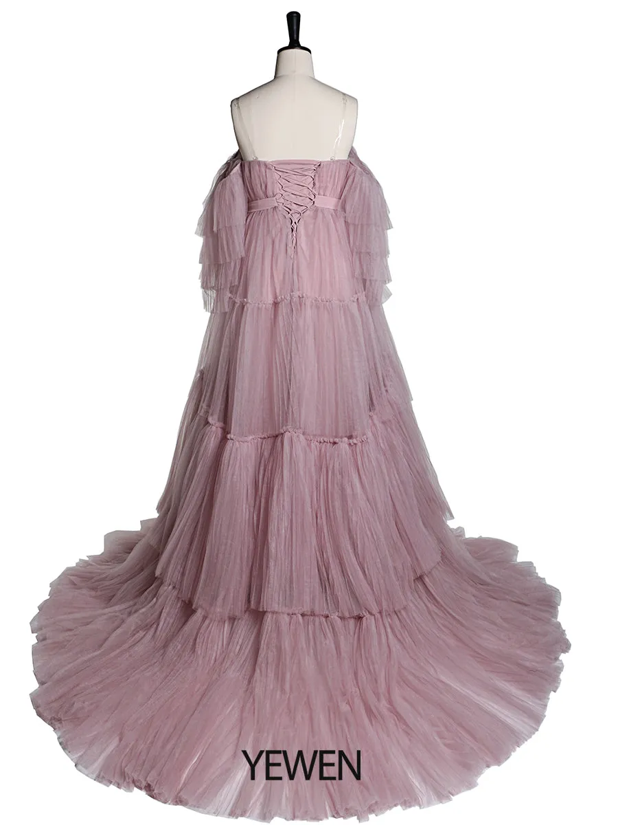 Sexy Off Shoulder Maternity Dress Ruffled Lace Up Evening Dress For Photo shoot YW2051