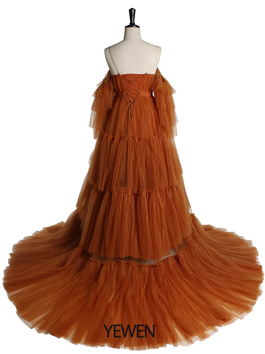 Sexy Off Shoulder Maternity Dress Ruffled Lace Up Evening Dress For Photo shoot YW2051