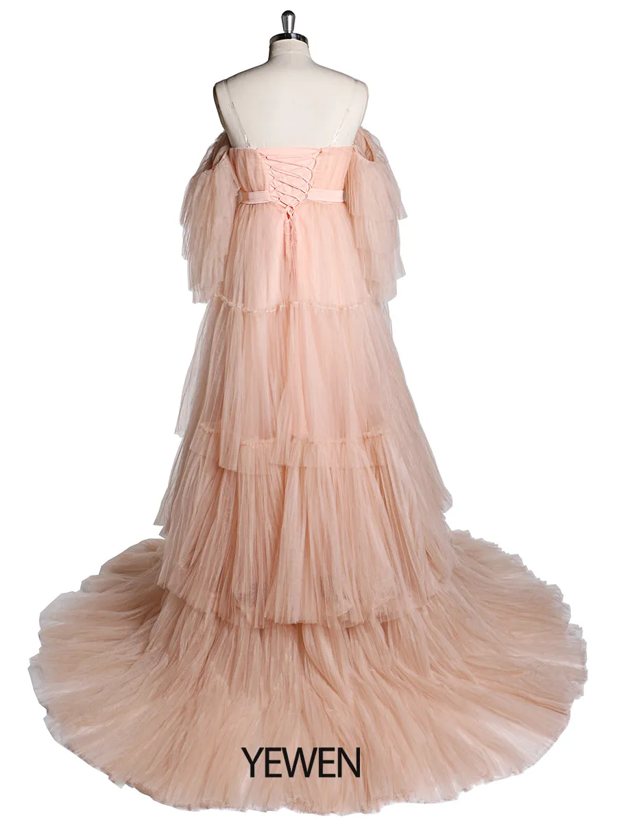 Sexy Off Shoulder Maternity Dress Ruffled Lace Up Evening Dress For Photo shoot YW2051