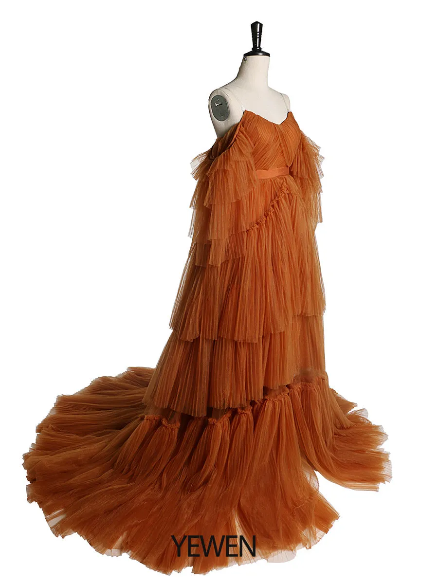 Sexy Off Shoulder Maternity Dress Ruffled Lace Up Evening Dress For Photo shoot YW2051