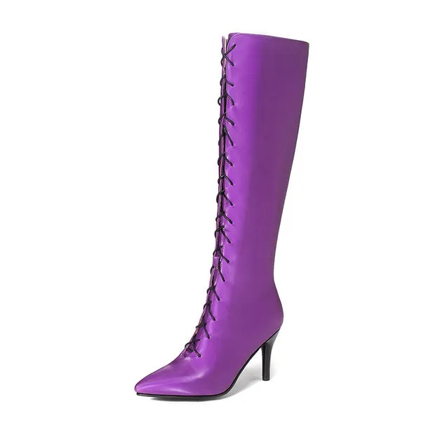 Sexy Pointed Toe Front Lace-Up High Heel Stiletto Stretch Over The Knee High Boot