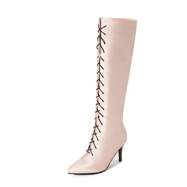 Sexy Pointed Toe Front Lace-Up High Heel Stiletto Stretch Over The Knee High Boot