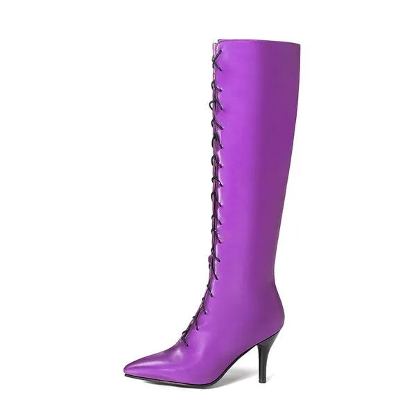 Sexy Pointed Toe Front Lace-Up High Heel Stiletto Stretch Over The Knee High Boot