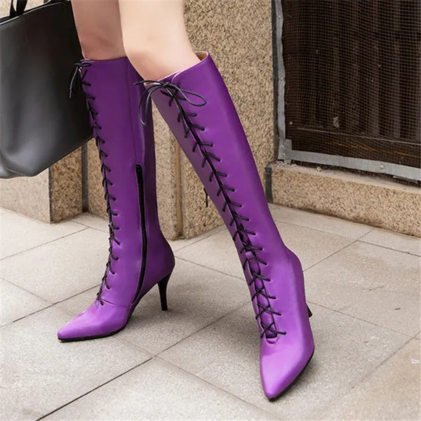 Sexy Pointed Toe Front Lace-Up High Heel Stiletto Stretch Over The Knee High Boot