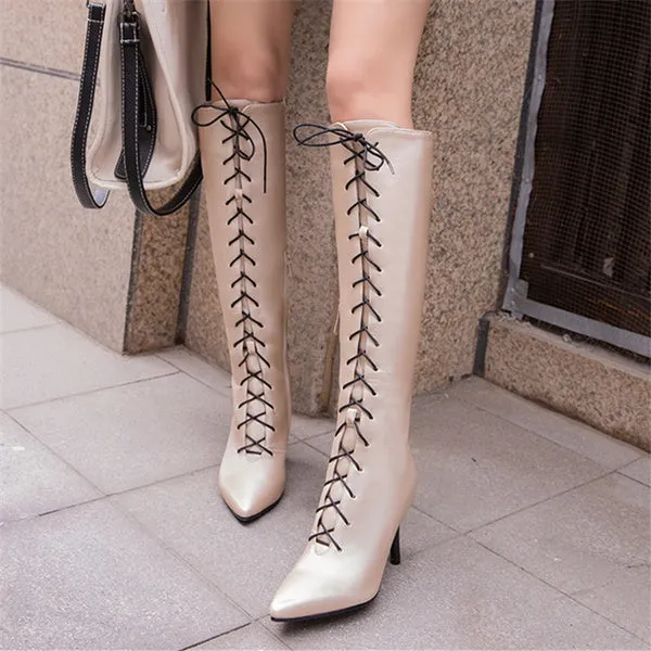 Sexy Pointed Toe Front Lace-Up High Heel Stiletto Stretch Over The Knee High Boot