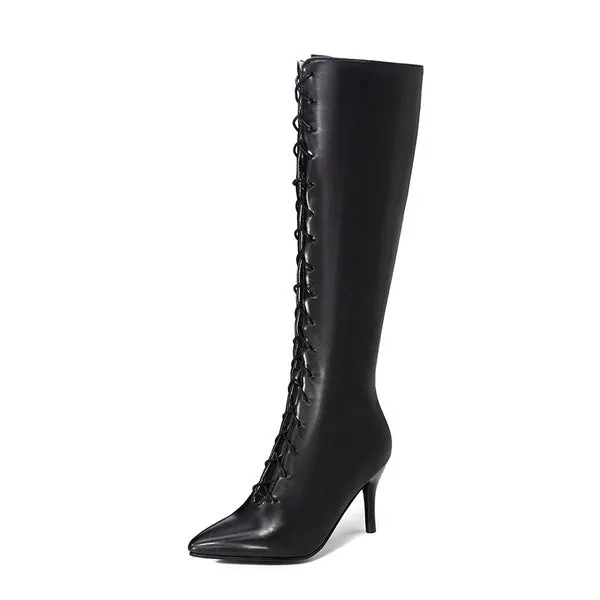 Sexy Pointed Toe Front Lace-Up High Heel Stiletto Stretch Over The Knee High Boot