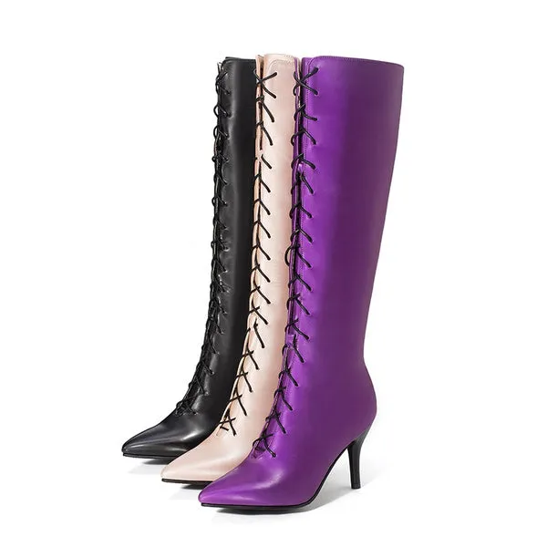 Sexy Pointed Toe Front Lace-Up High Heel Stiletto Stretch Over The Knee High Boot