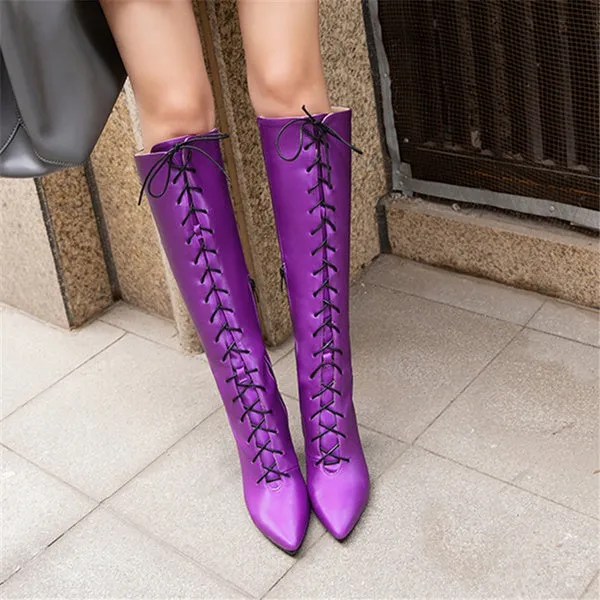 Sexy Pointed Toe Front Lace-Up High Heel Stiletto Stretch Over The Knee High Boot
