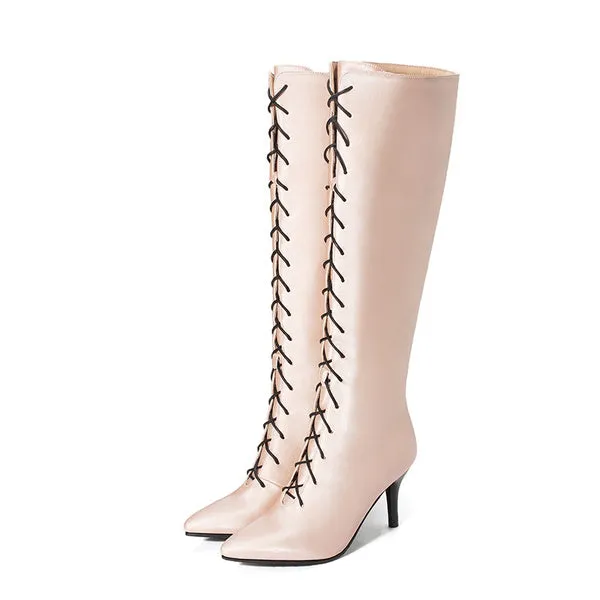 Sexy Pointed Toe Front Lace-Up High Heel Stiletto Stretch Over The Knee High Boot