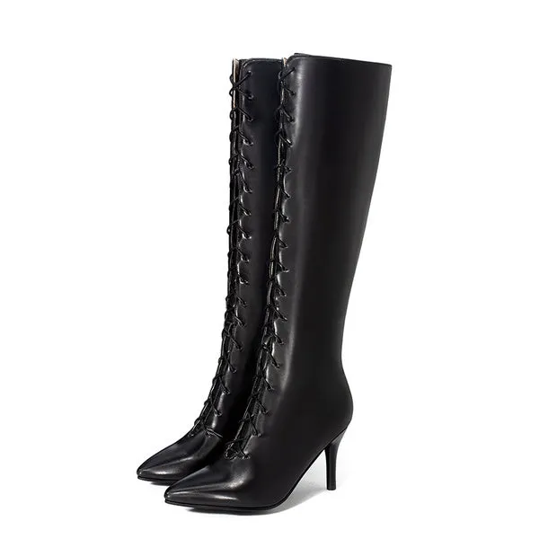 Sexy Pointed Toe Front Lace-Up High Heel Stiletto Stretch Over The Knee High Boot