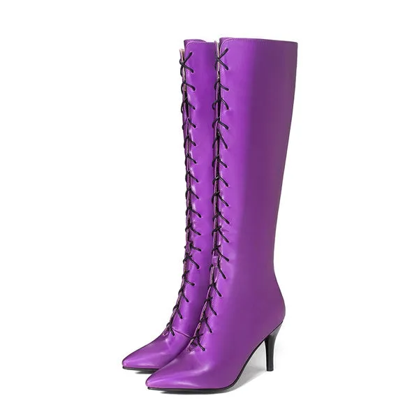 Sexy Pointed Toe Front Lace-Up High Heel Stiletto Stretch Over The Knee High Boot
