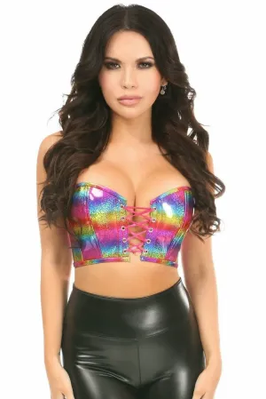 Sexy Rainbow PVC Glitter Lace-Up Short Bustier Top