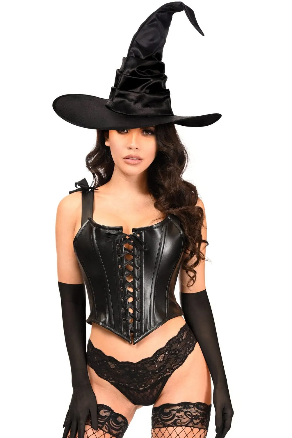 Sexy Three Piece Faux Leather Witch Corset Costume