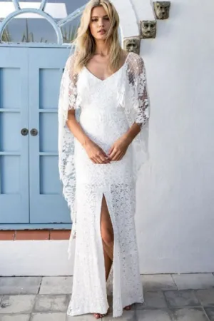 Sheath V-Neck Backless Wraps Lace Wedding Dress with Split OHD018