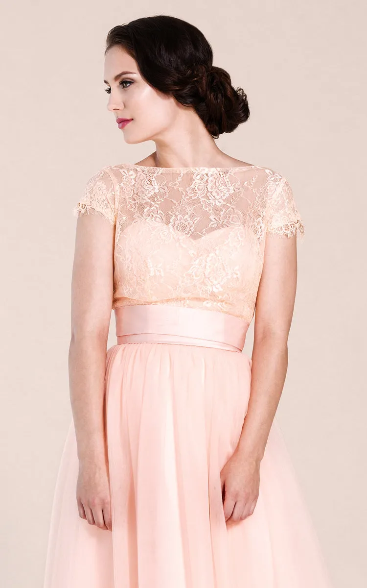 Short-sleeved A-line Long Dress With Illusion Neckline-ZP_100547