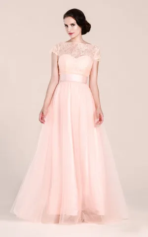 Short-sleeved A-line Long Dress With Illusion Neckline-ZP_100547