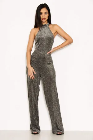 Silver Glitter High Neck Jumpsuit