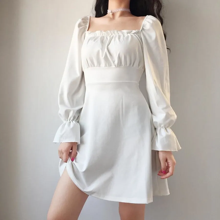Simple & Hipster Touch Solid Square Collar Lace UP Dress