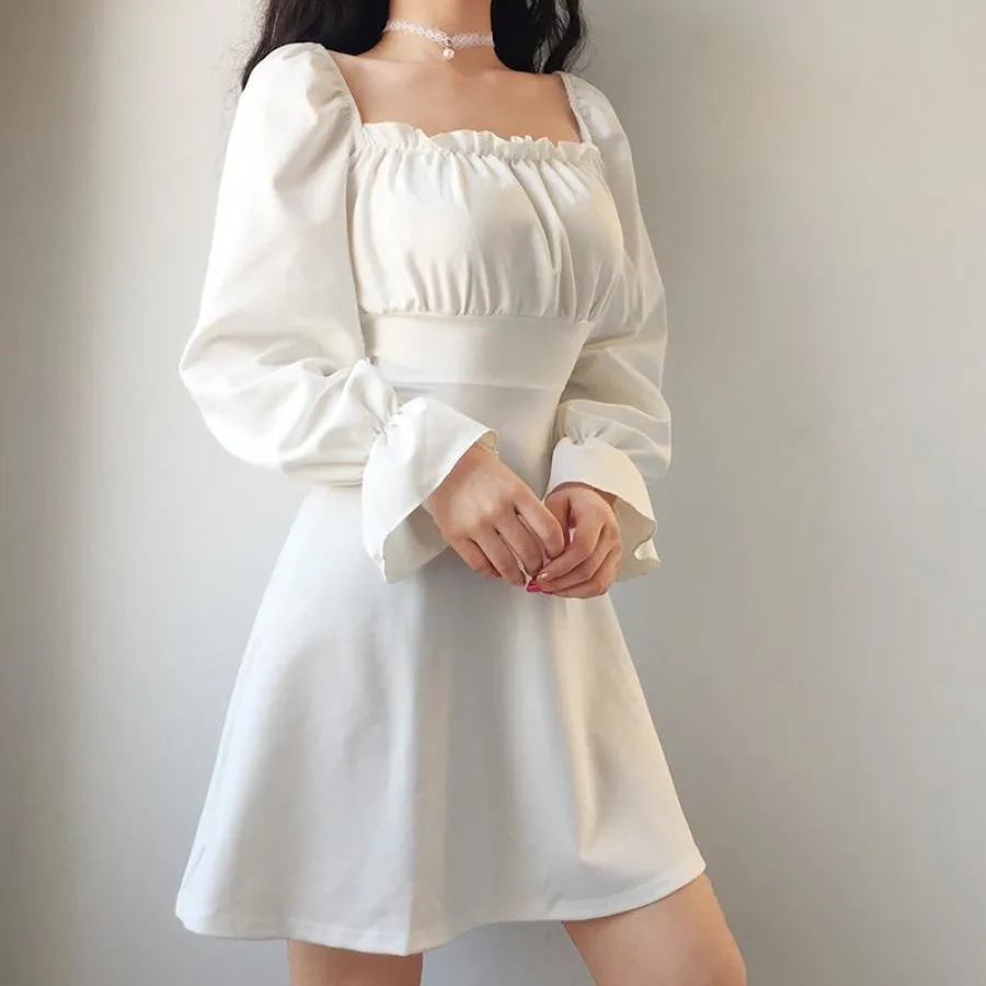 Simple & Hipster Touch Solid Square Collar Lace UP Dress