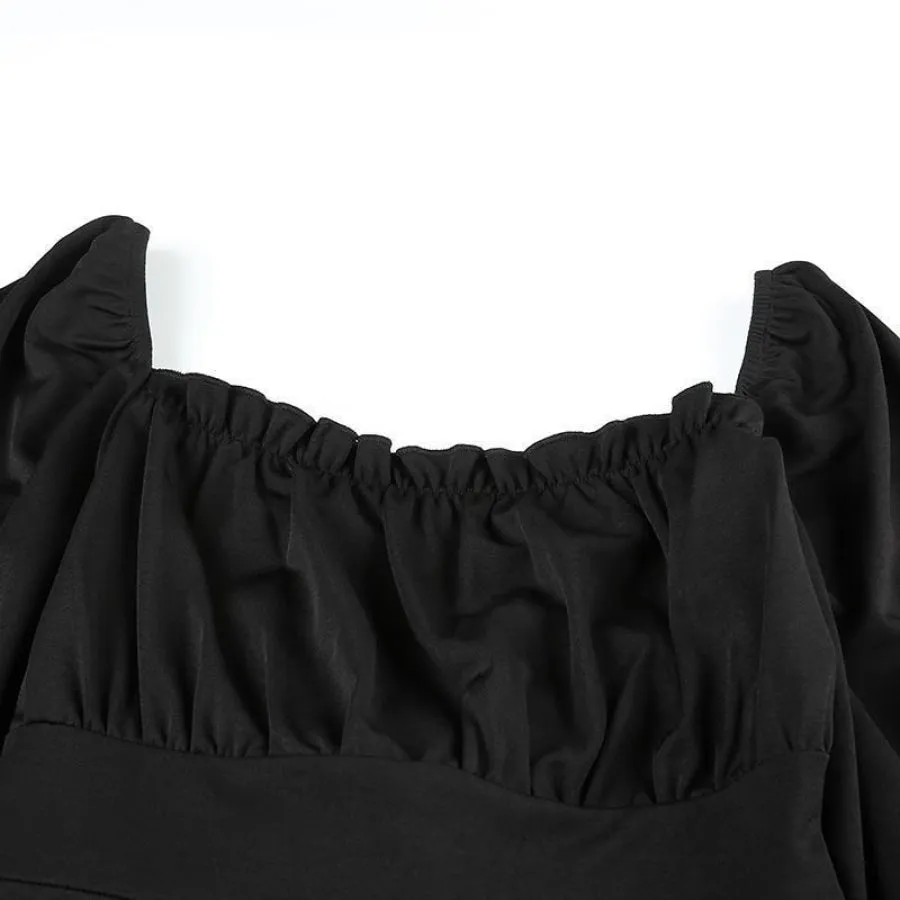 Simple & Hipster Touch Solid Square Collar Lace UP Dress