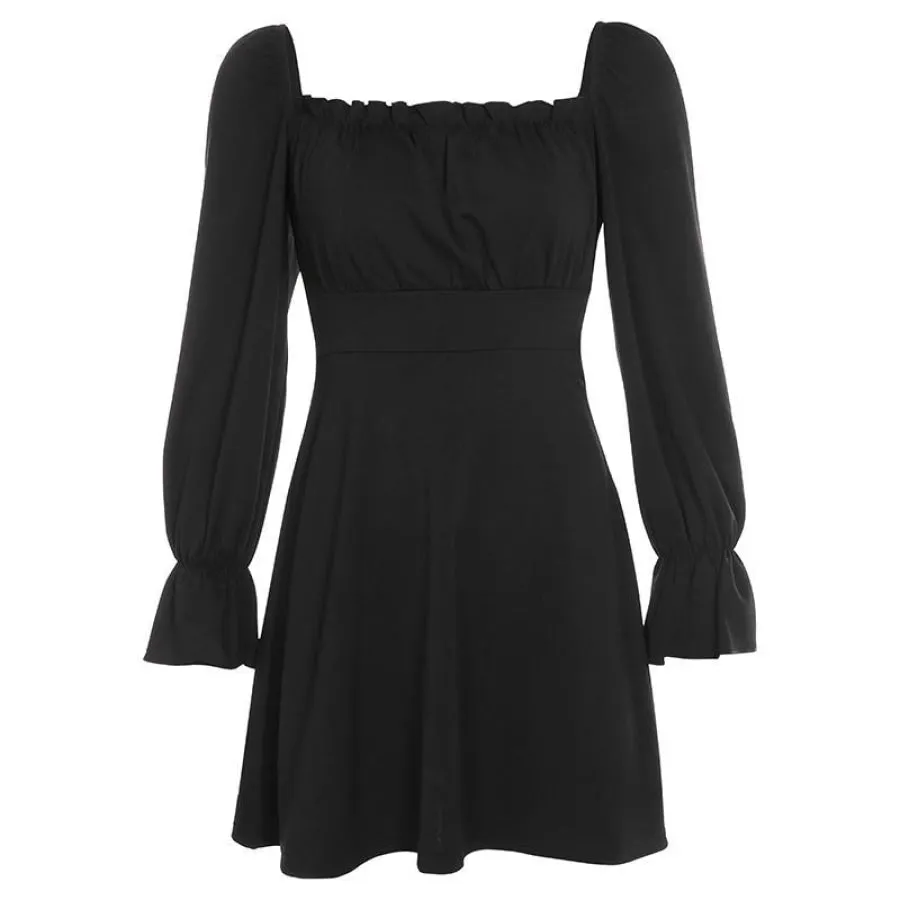 Simple & Hipster Touch Solid Square Collar Lace UP Dress