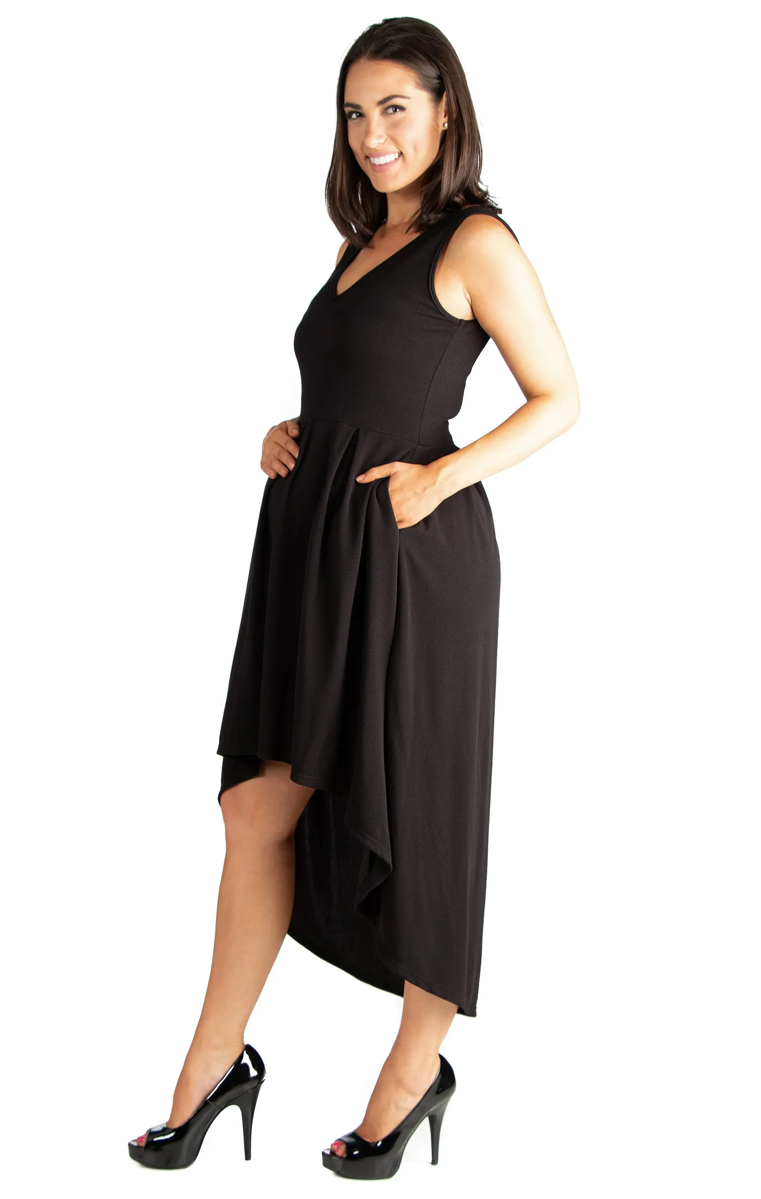 Sleeveless Fit N Flare High Low Maternity Dress