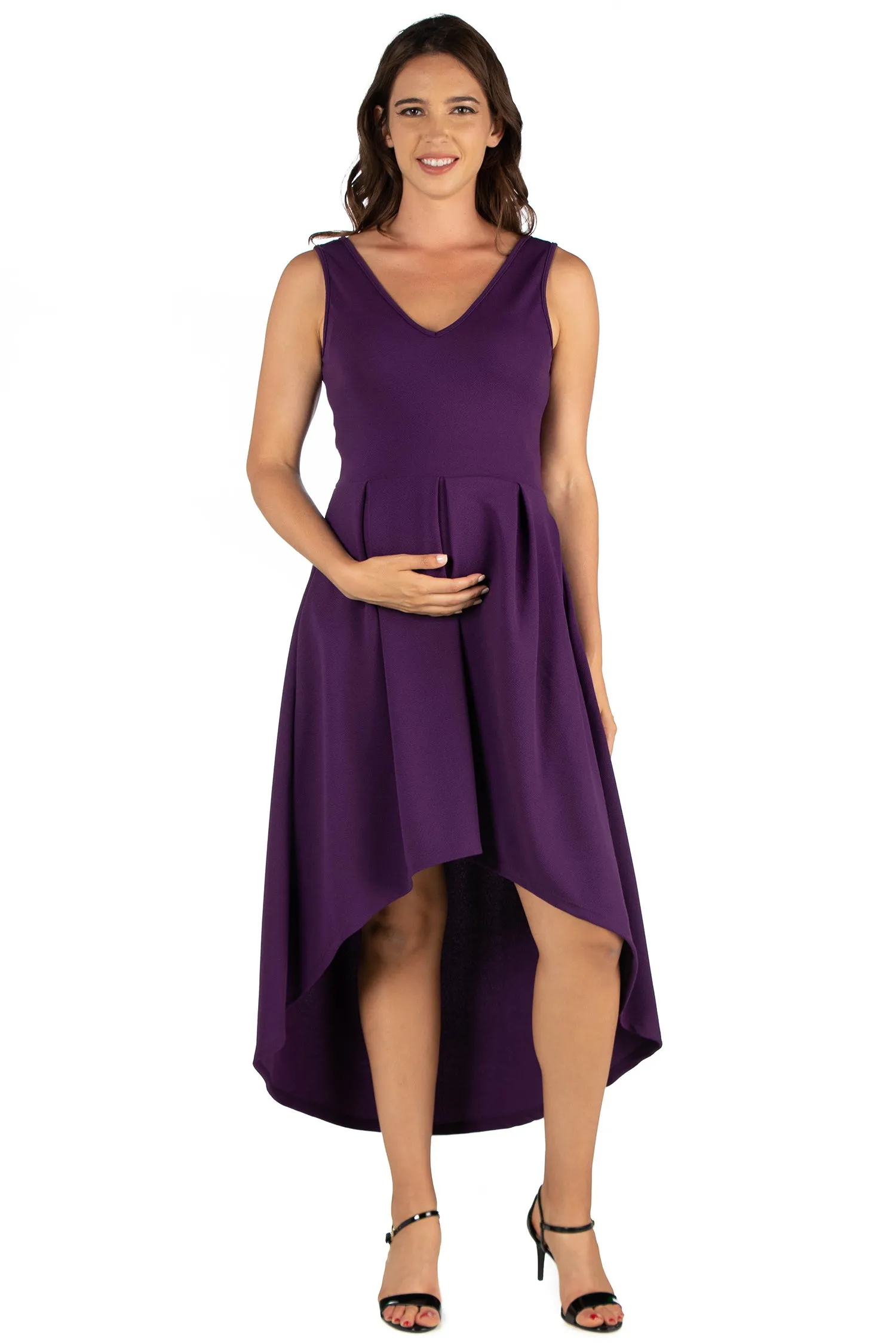 Sleeveless Fit N Flare High Low Maternity Dress