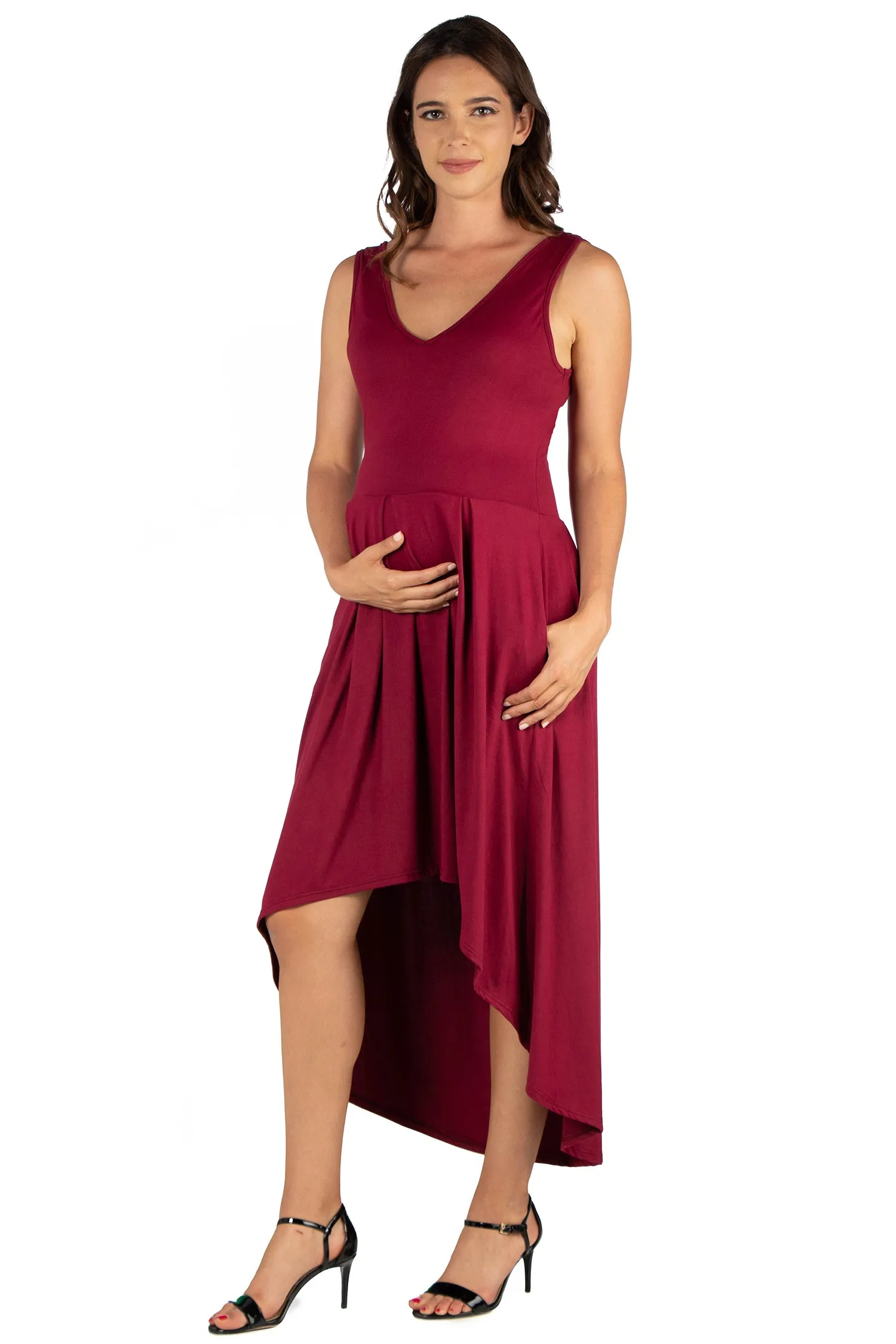 Sleeveless Fit N Flare High Low Maternity Dress