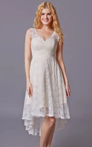 Sleeveless High Low Lace Bridesmaid Dress With V-neck-ZP_101610