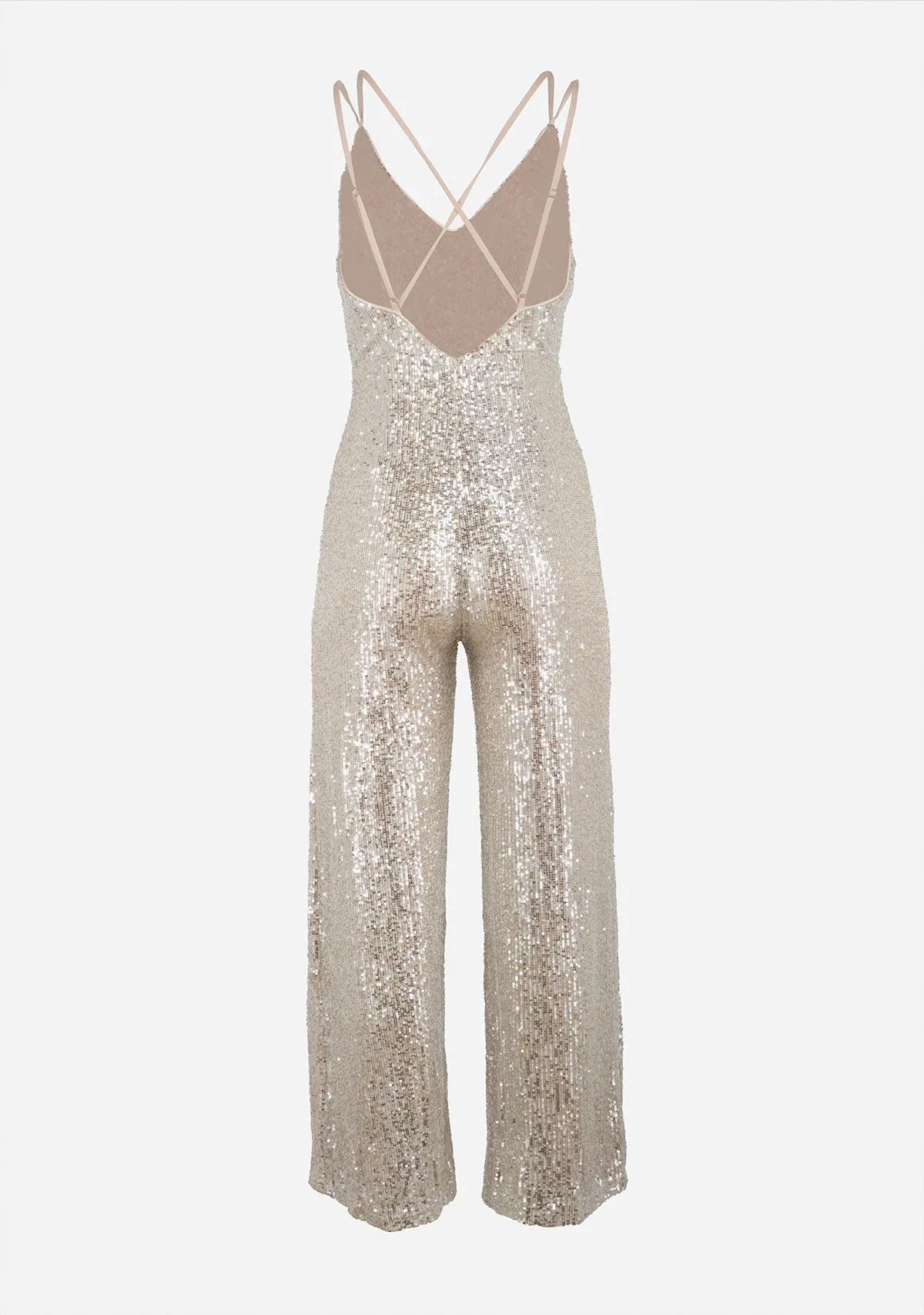 Slvls Cross Back Sequin Jumpsuit Silver/Nude