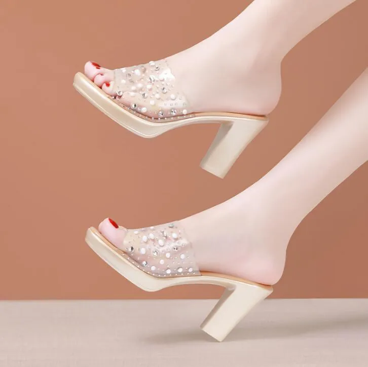 Small Size Clear Strap Open Toe Heeled Sandals MS292