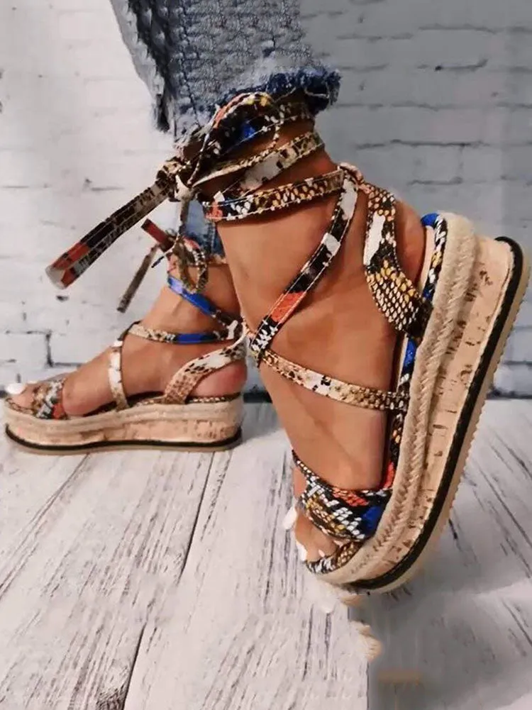 Snake Cross Strap Platform Heels Sandals