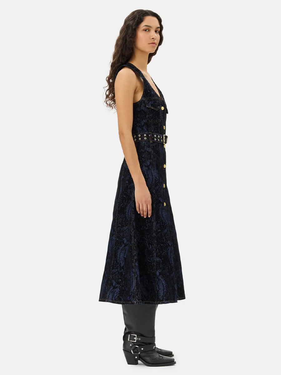 Snake Print Denim Midi Dress