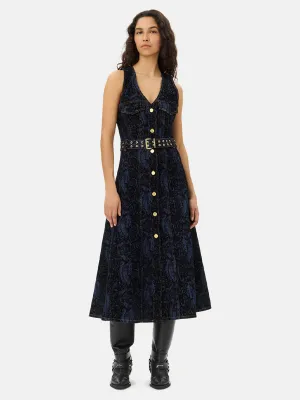 Snake Print Denim Midi Dress