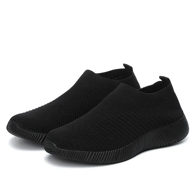 Solid Color Mesh Sneakers – Flying Woven Walking Fashion Slip-on Flat Shoes for Sports, Running, and Tennis
