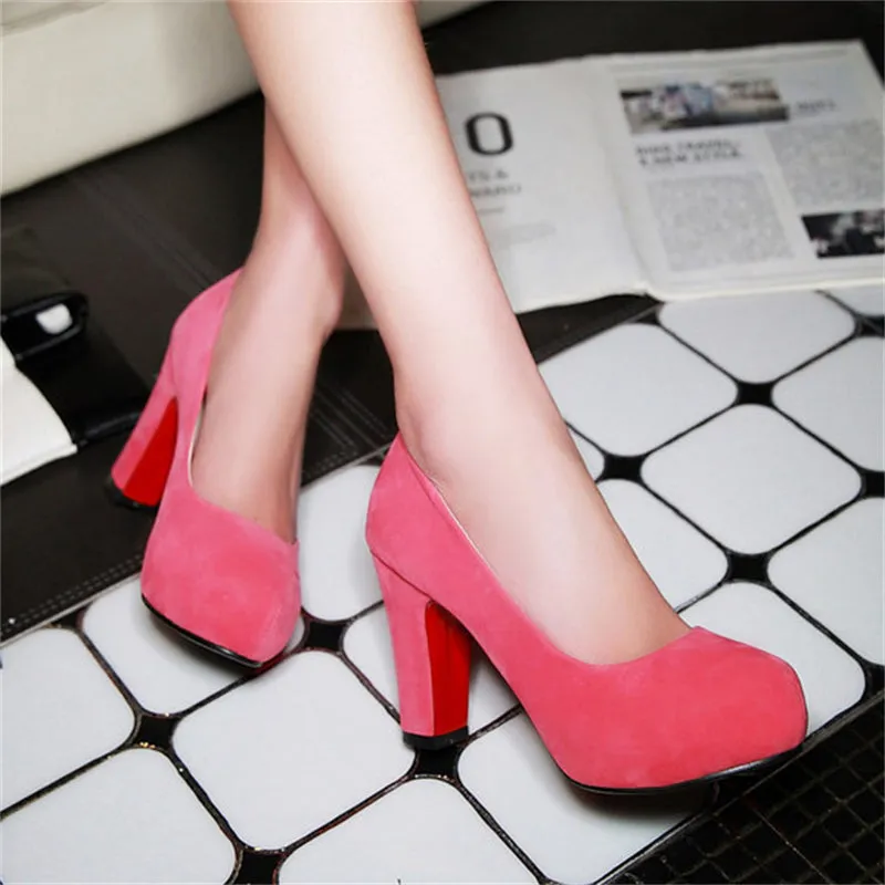 Solid Color Round Toe High Heels