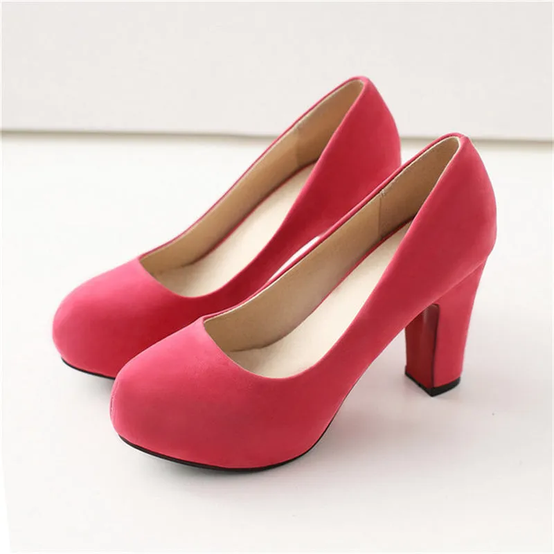 Solid Color Round Toe High Heels