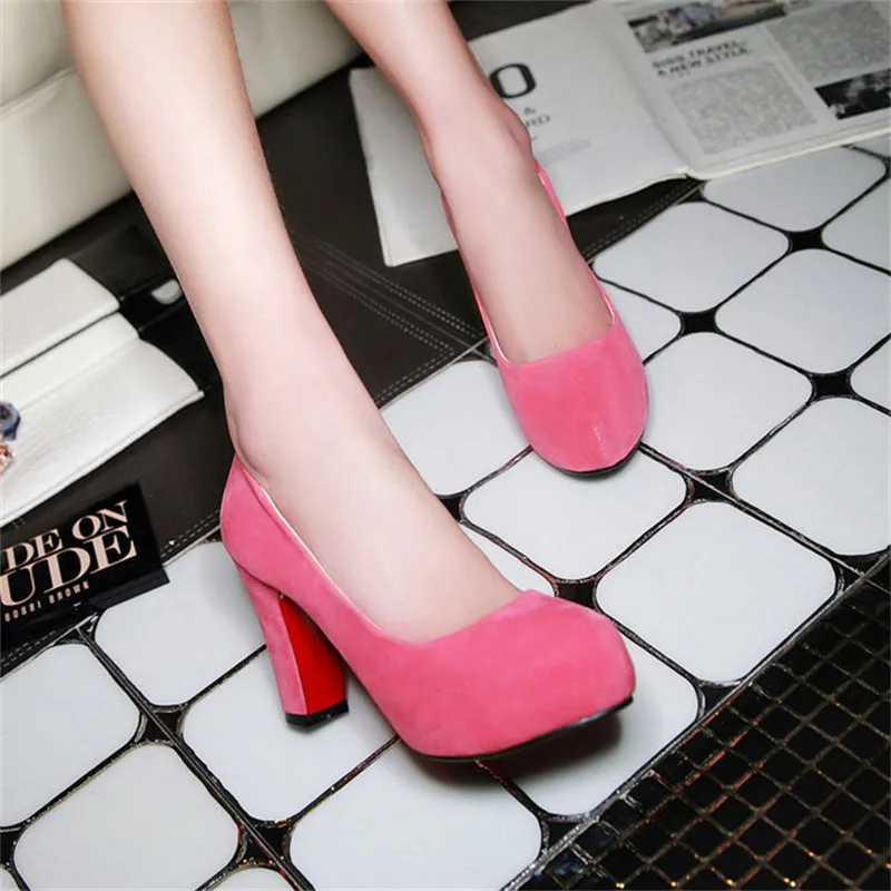 Solid Color Round Toe High Heels