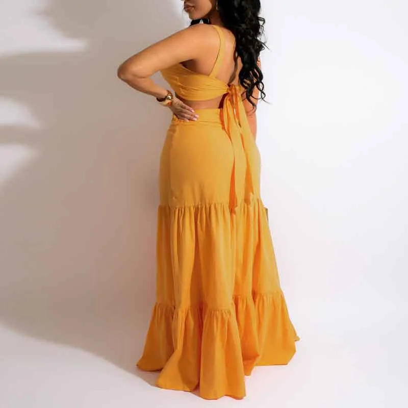 Solid Sleeveless Tube Top & Slit Skirt Set
