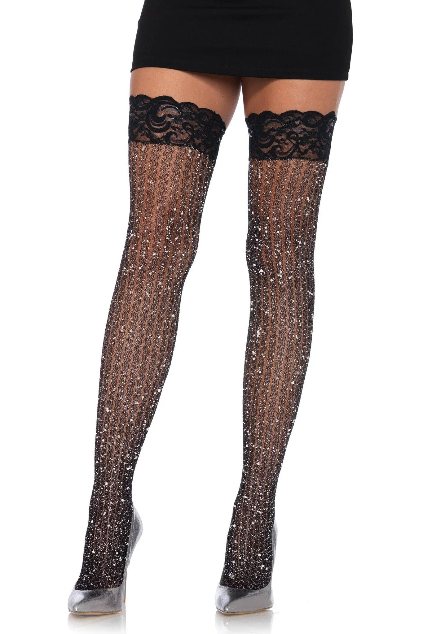 Stay Up Lace Top Lurex Cable Net Thigh Highs
