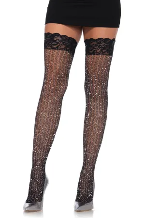 Stay Up Lace Top Lurex Cable Net Thigh Highs