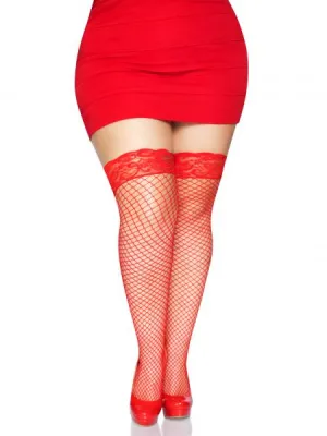 Stay Up Lycra Fishnet Thigh High - Red