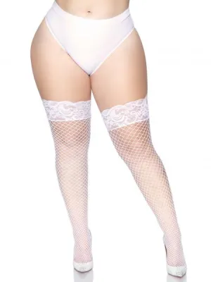 Stay Up Lycra Fishnet Thigh High - White
