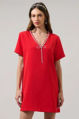 Stazie V-Neck Shift Mini Dress: Black