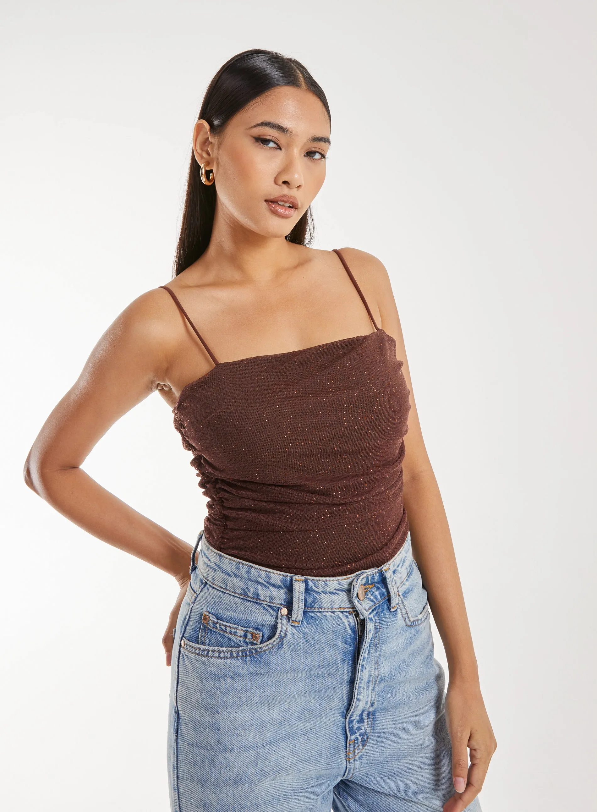 Strappy Sparkle Mesh Bodysuit