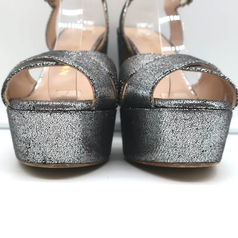 Stuart Weitzman Crisscross Platform Sandals Soliesse Silver Glitter Size 6.5