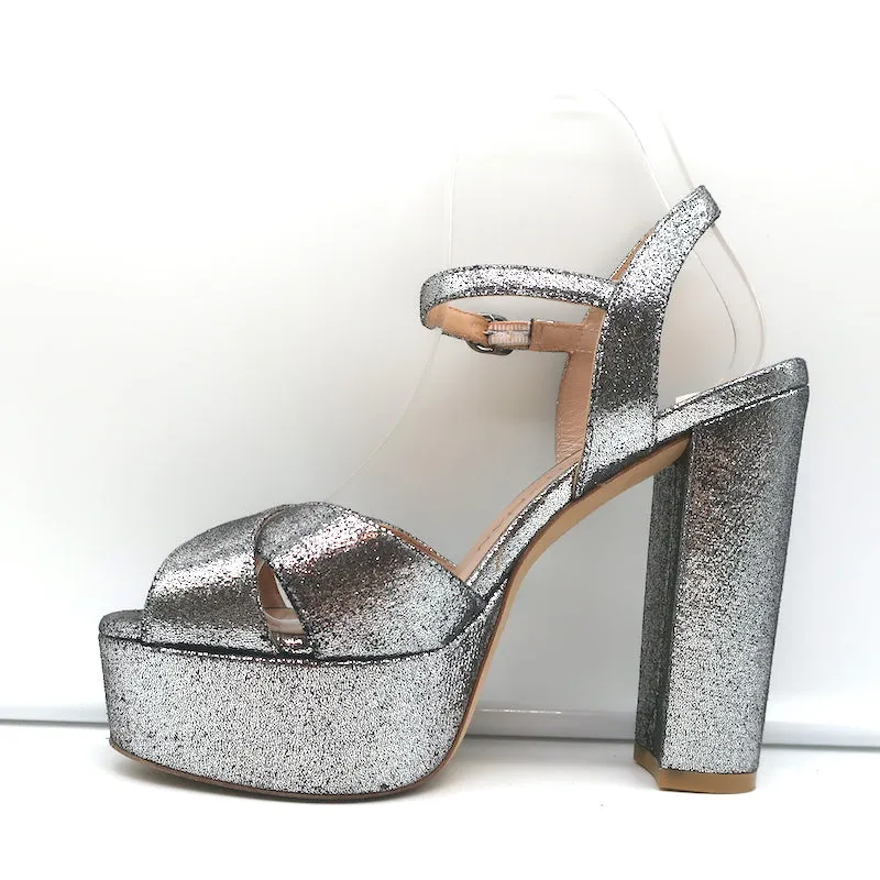 Stuart Weitzman Crisscross Platform Sandals Soliesse Silver Glitter Size 6.5