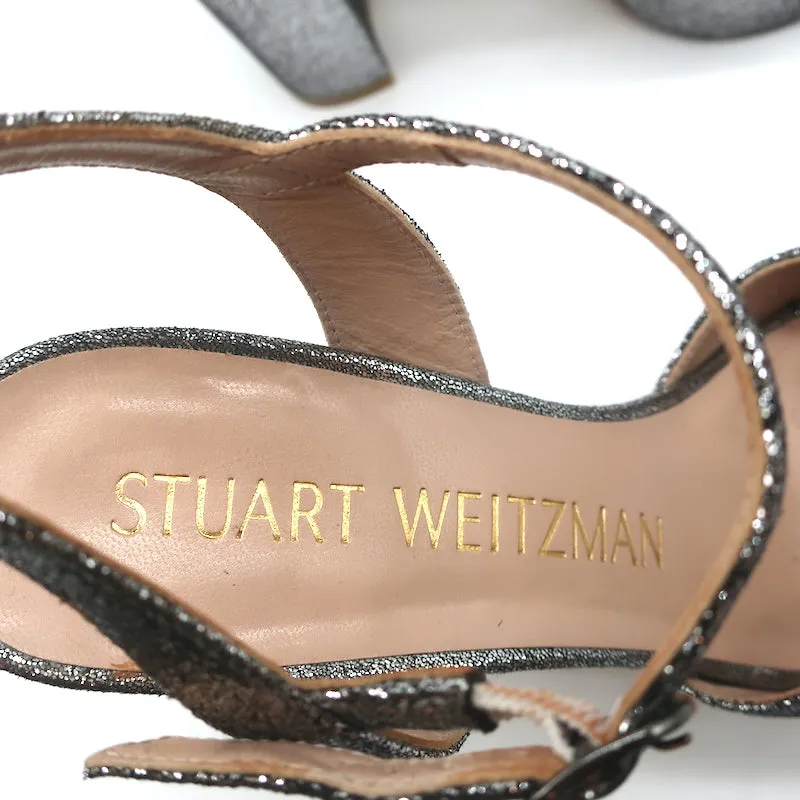 Stuart Weitzman Crisscross Platform Sandals Soliesse Silver Glitter Size 6.5