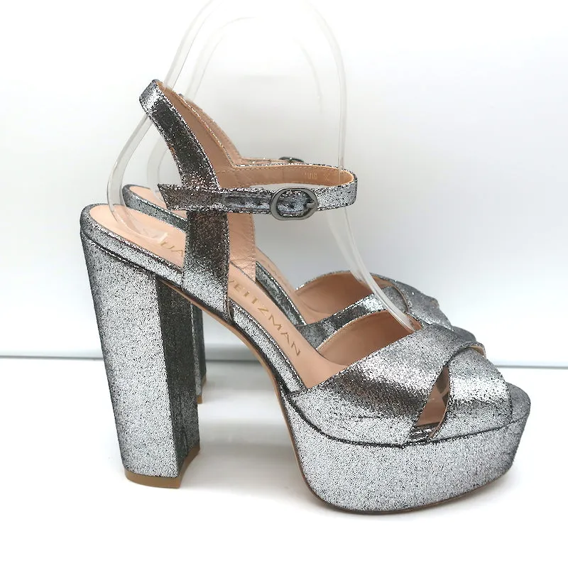 Stuart Weitzman Crisscross Platform Sandals Soliesse Silver Glitter Size 6.5